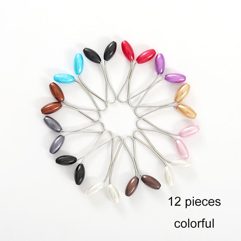 12pcs/lot Anti Slip Brooch Headscarf Shawl Scarf Lady Muslim Fixed Pins Scarf Hijab Clips Pearl Stylish Brooch for Women