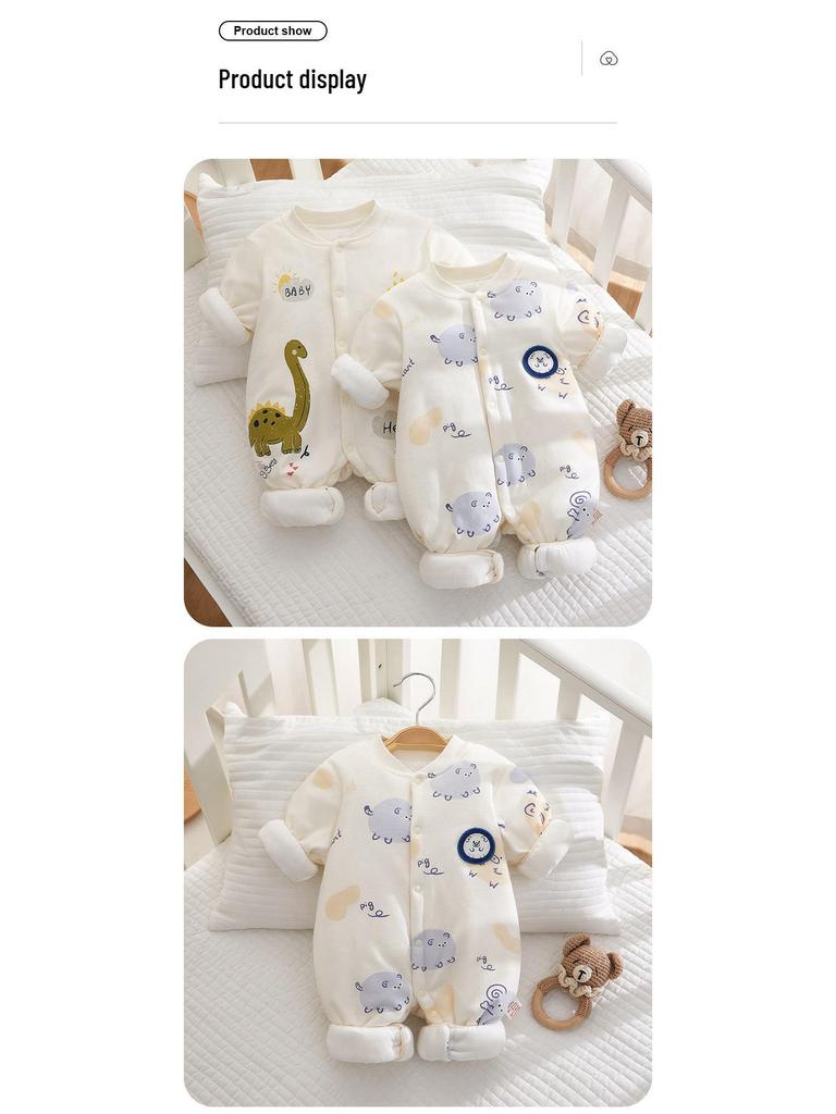 Боди для малыша, готовое к зиме: Плотный хлопковый комбинезон с подкладкой, 120г, Полностью хлопковый костюм для ползания