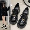 Lace-up Muffin Thick-soled Women's New Spring High-heeled Lock Black Small Leather Shoes Are Comfortable and Versatile