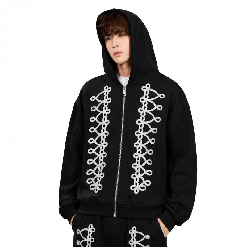 Unisex Oversized Hooded Sweatshirt With Embroidery Detail Cotton Blend Streetwear Pullover Men Women