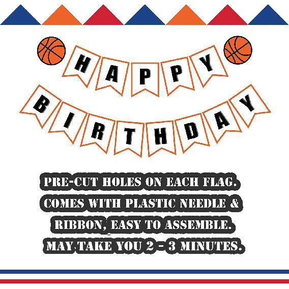 Basketball Birthday Banner | Basketball Theme Happy Bday Bunting Sign, Basketball Party Decoration