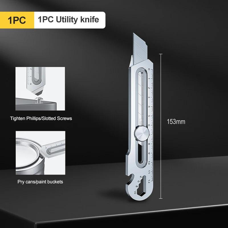 Нож из нержавеющей стали, многофункциональный нож 6 в 1, выдвижной нож для коробок, портативный нож для офиса, дома, курьера, распаковки