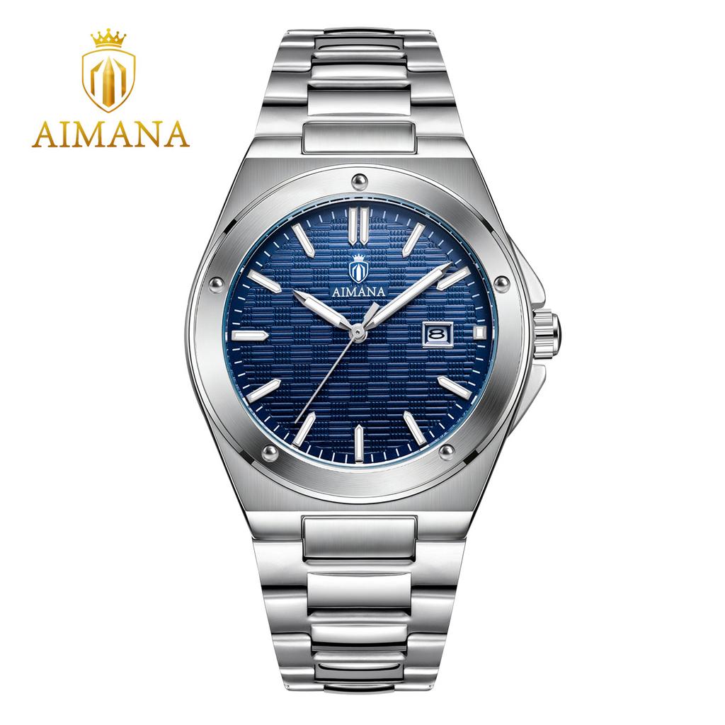 Men Quartz Watch Stainless Steel Band Fashion Textured Dial Date Calendar Waterproof Business Male Wristwatch