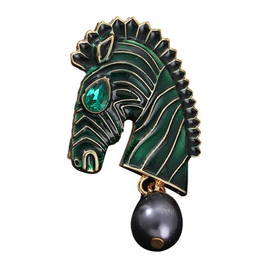 Brooch Pin Horse Design Enamel Pin with Imitation Crystals Enamel Faux Pearls Fairy Tale Brooch Artistic Accessories