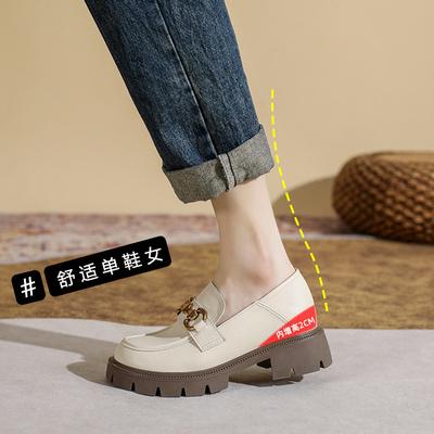 Туфли-лодочки из маленькой кожи на скрытой платформе для женщин, британские новые универсальные туфли на толстой подошве с металлической пряжкой, маленький размер 3233