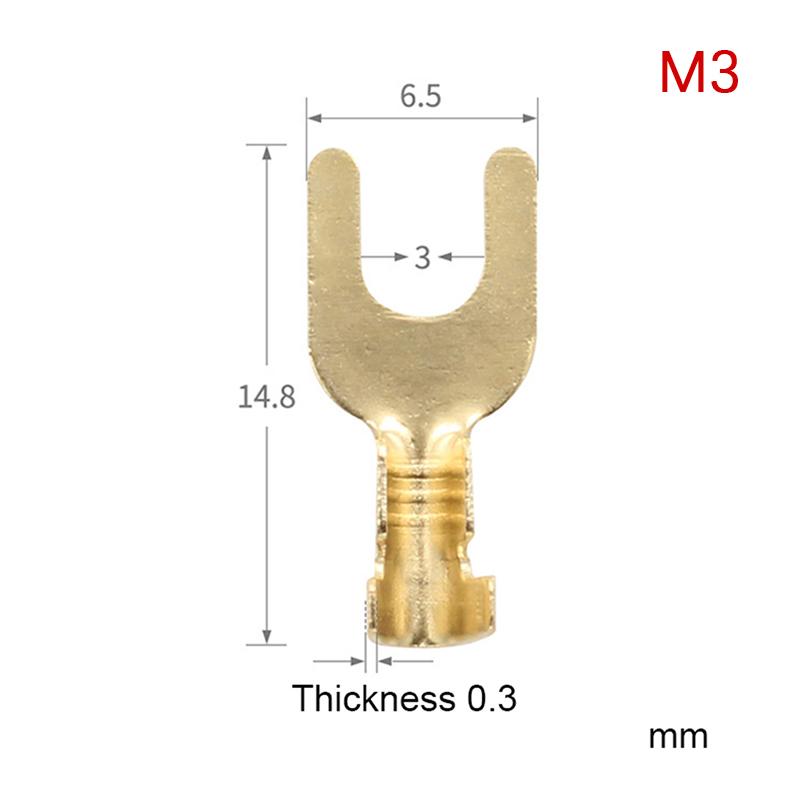 100Pcs U-Shaped Brass Cable Lugs - 3.2/4.2/5.2/6.2MM Grounding Fork Terminals & Bare Butt Connectors