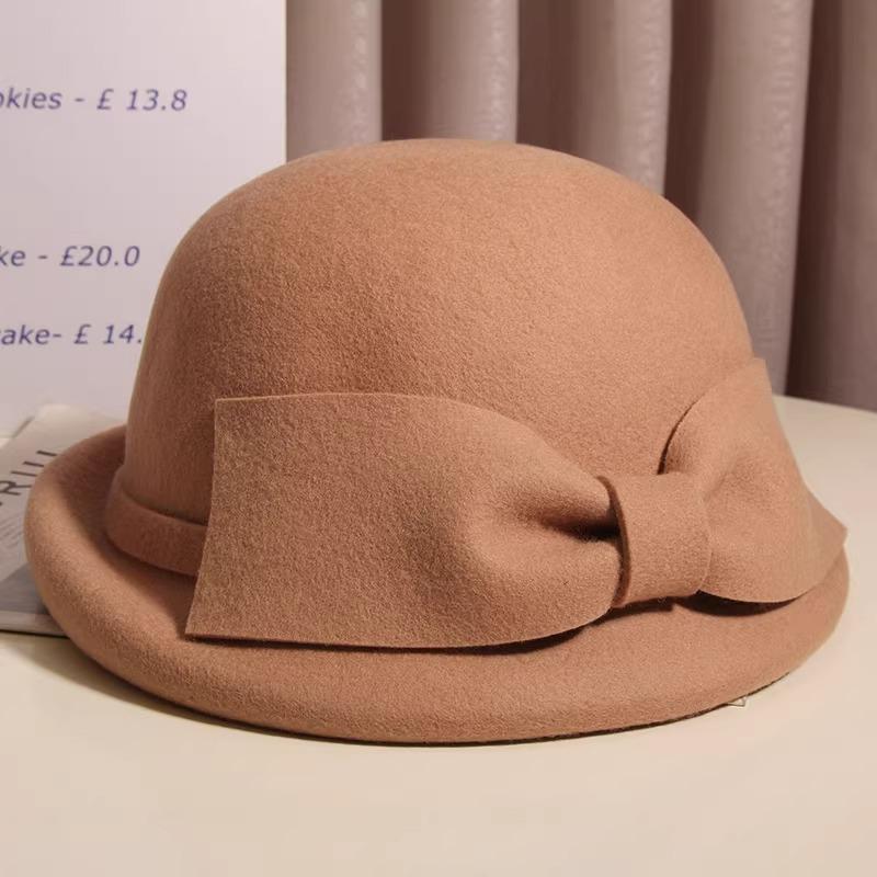Шляпка в стиле Хепберн с завитком-бантом для женщин с куполом и темпераментом, модная шерстяная шляпа в стиле невестки