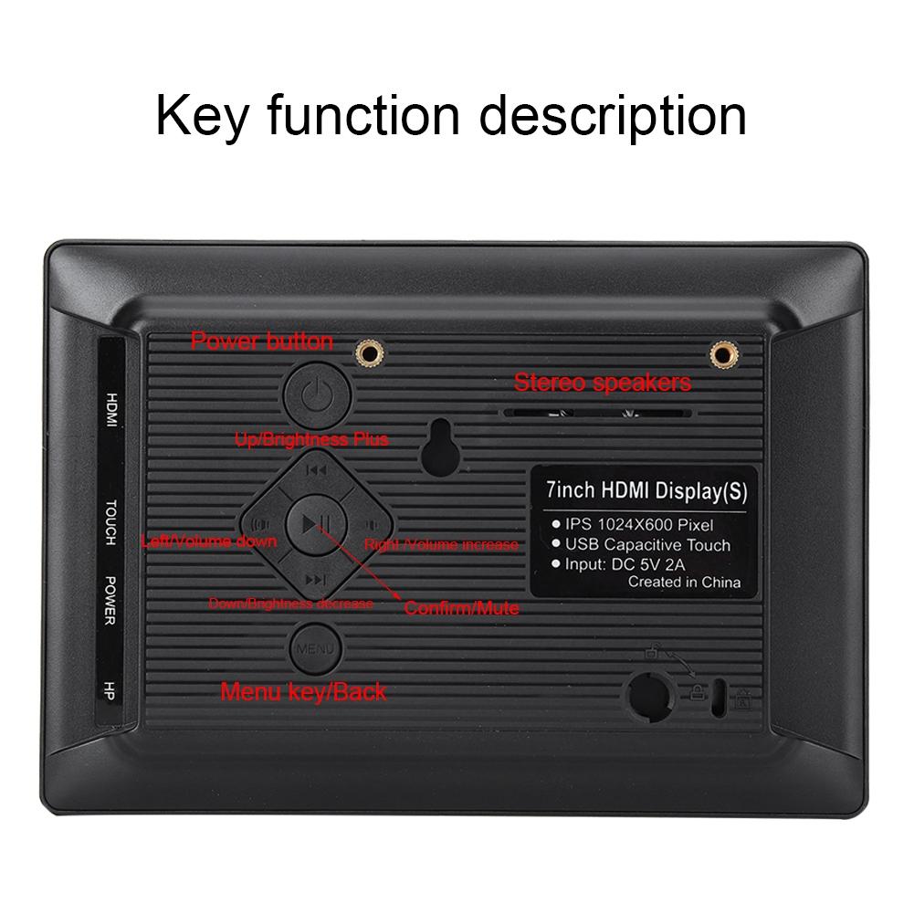 7-дюймовый монитор HDMI LCD IPS с полным углом обзора 1024 x 600 с корпусом для Raspberry Pi