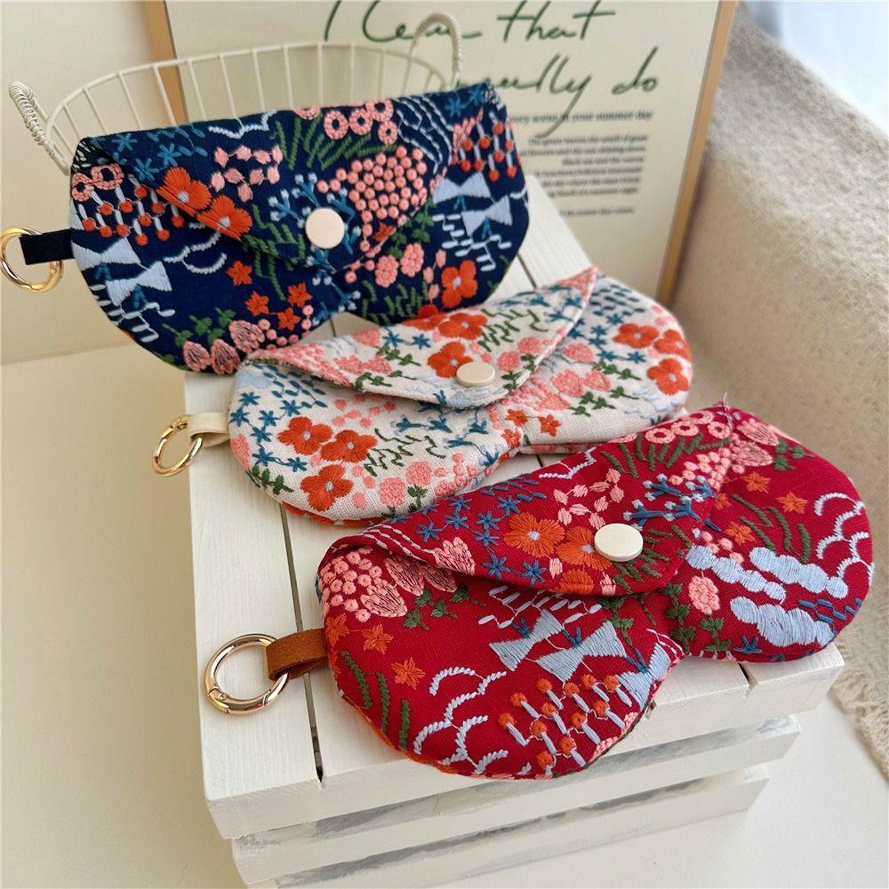 with Keyring Sunglasses Pouch Embroidered Flower SunGlasses Holder Eyewear Accessories