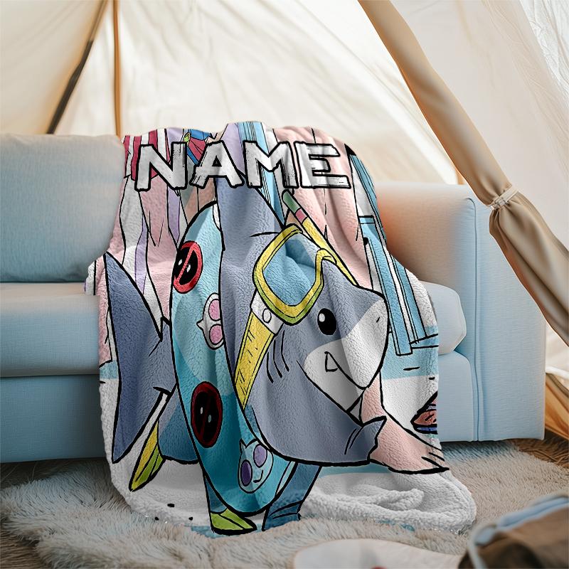 Personalized Custom Name Blanket - Jeff the Land Shark Print Design,Blanket for Sofa,Bed,Travel,Camping - Soft and Warm, Great Gift