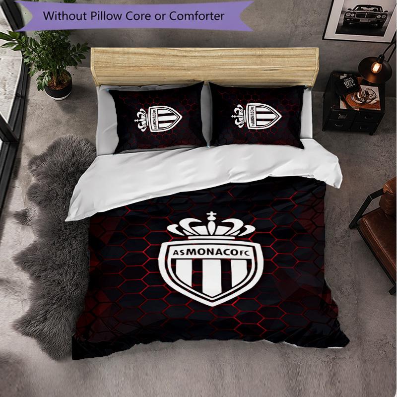 Monaco FC Themed Bedding 3Pcs Duvet Cover Set Decorative Bed Linen For Teen Room Home Decoration