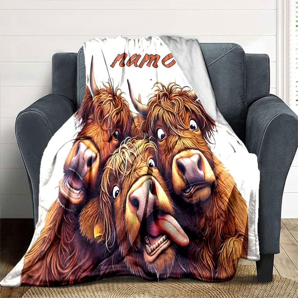 Highland Cows With Name Home Customize Your Name Blankets Soft Cozy Lightweight Versatile For All Seasons Perfect For Picnics Sofa Office Bed Living