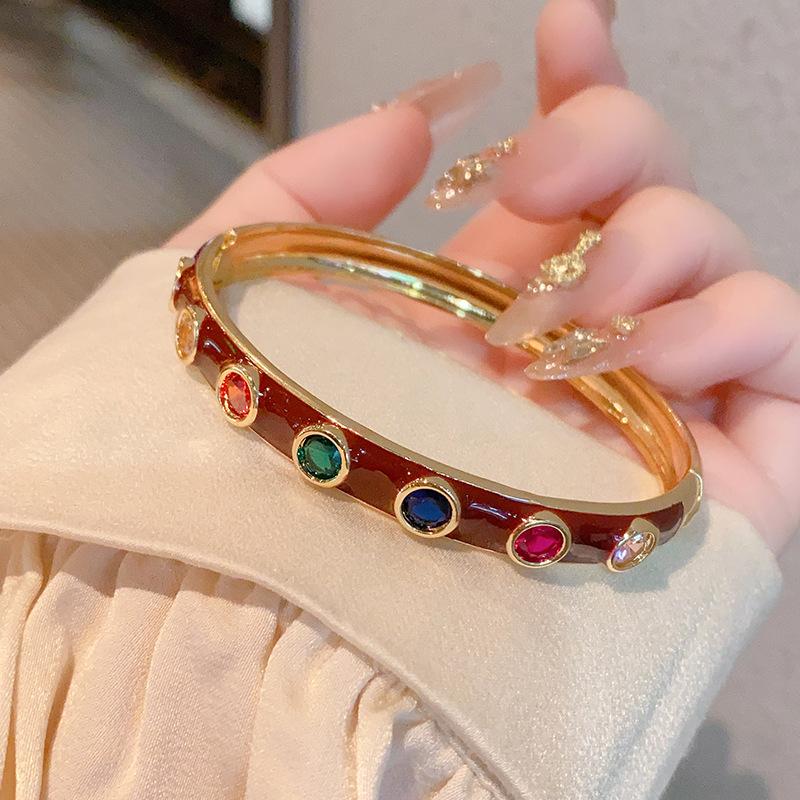 European and American Fashion Micro-encrusted Zirconium Multi-color Oil Dripping Bracelet High-end Bracelet for Women