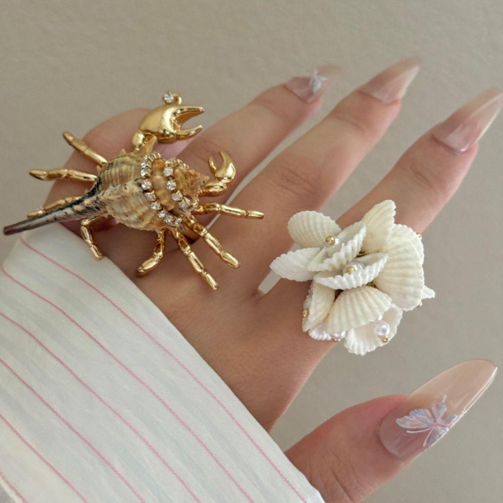 Gold-Tone Plated Finish Boho Ocean Animal Jewelry Conch Shell Wrap Ring Bold Street Style