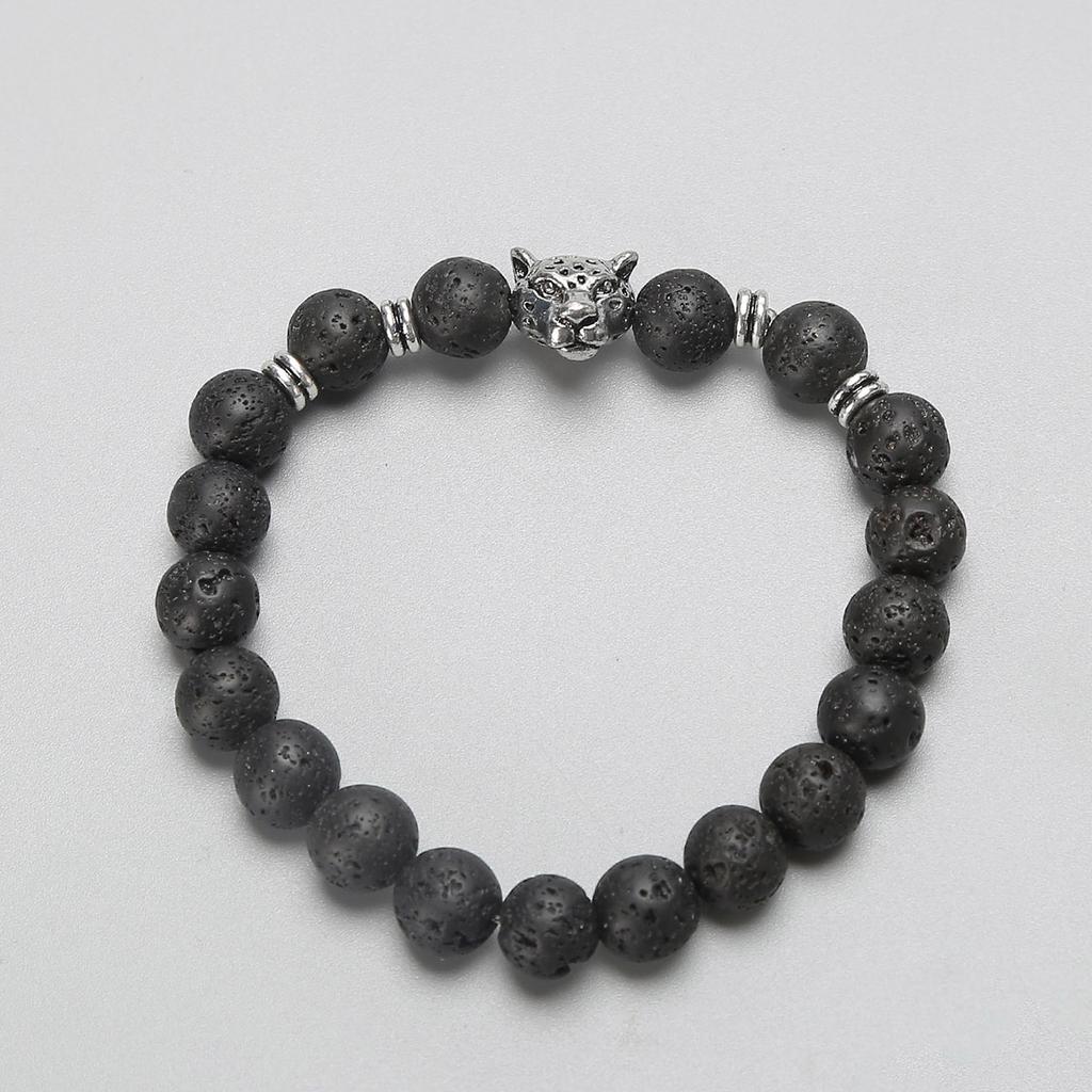 Модный браслет-комбинация из многослойных мужских браслетов из черного камня, вулканического камня, деревянных бусин, эластичный, для пары, для друга, с цирконом