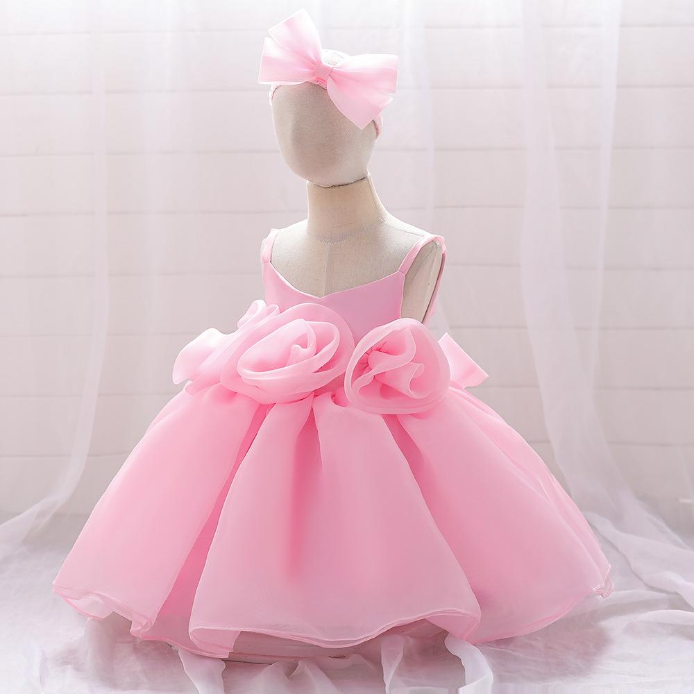 Toddler Girls 1st Birthday Dress with Heandband Bow Cute Baby Baptism Gown Kids Wedding Party Elegant Princess Vestidos Christmas Costume Dress
