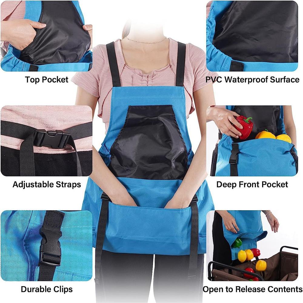 Adjustable Outdoor Large Pocket Apron Quickly Release Harvesting Apron Kitchen Garden Backpack Waterproof Aprons Picking Bag