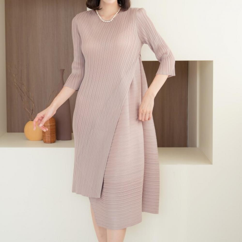 Plara Women Diagonal Overlap Pleats Dress