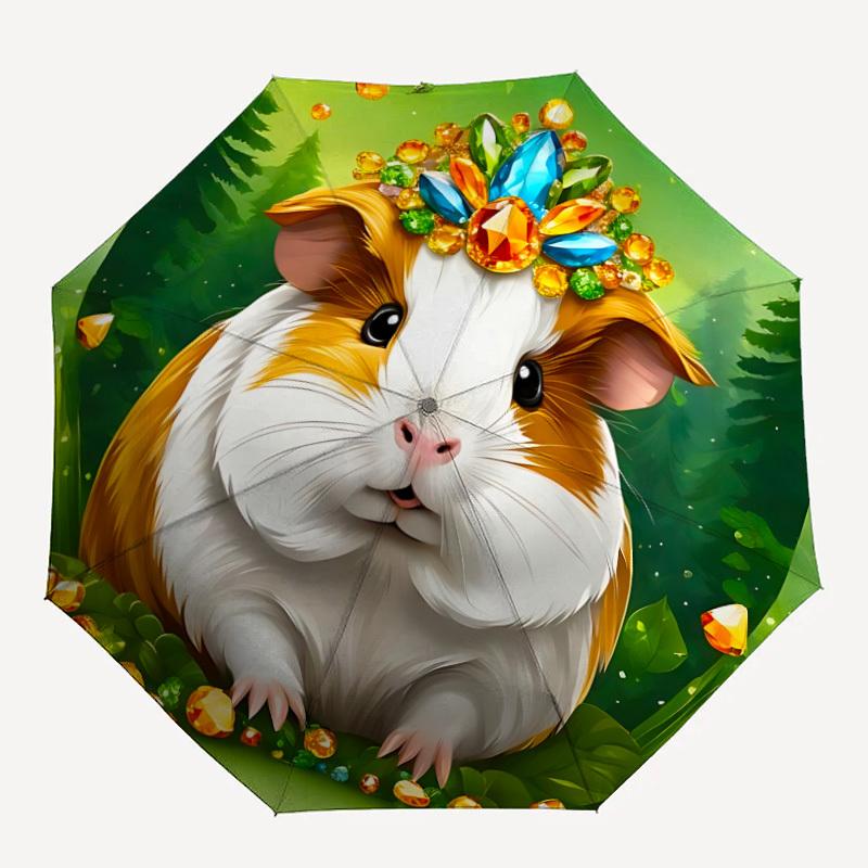 1pc Jeweled Guinea Pig Auto-Fold Umbrella with One-Touch Open/Close - 8 Reinforced Ribs for Windproof Stability, yy251118246