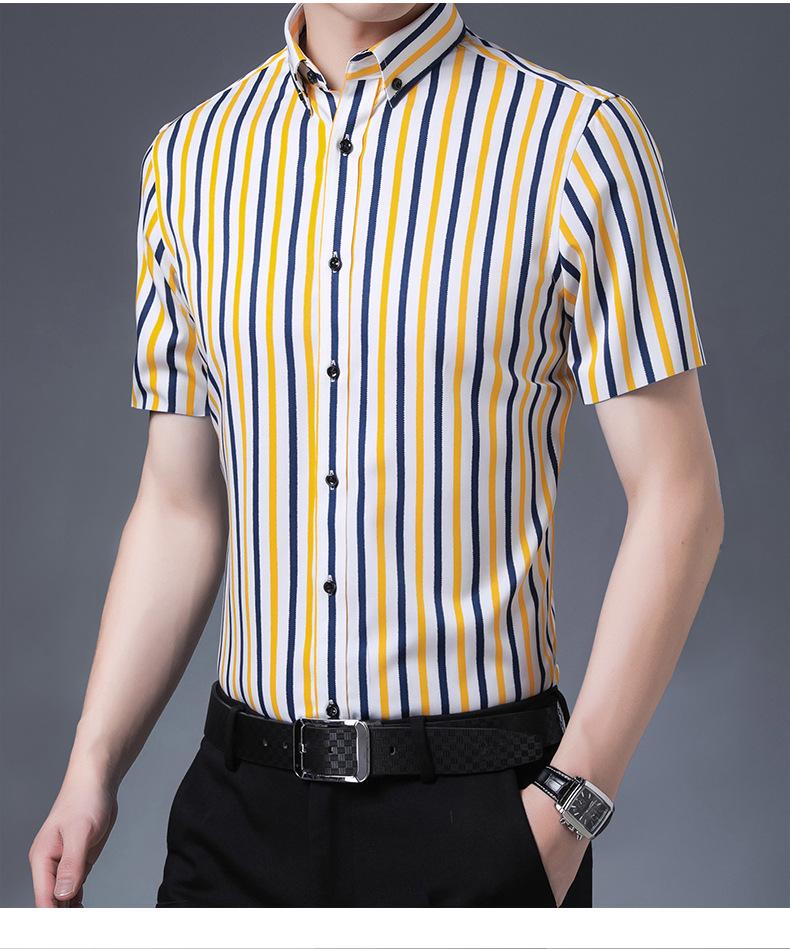 Мужская стрейчевая деловая рубашка: Полосатый с длинным или коротким рукавом, коллекция весна/лето
