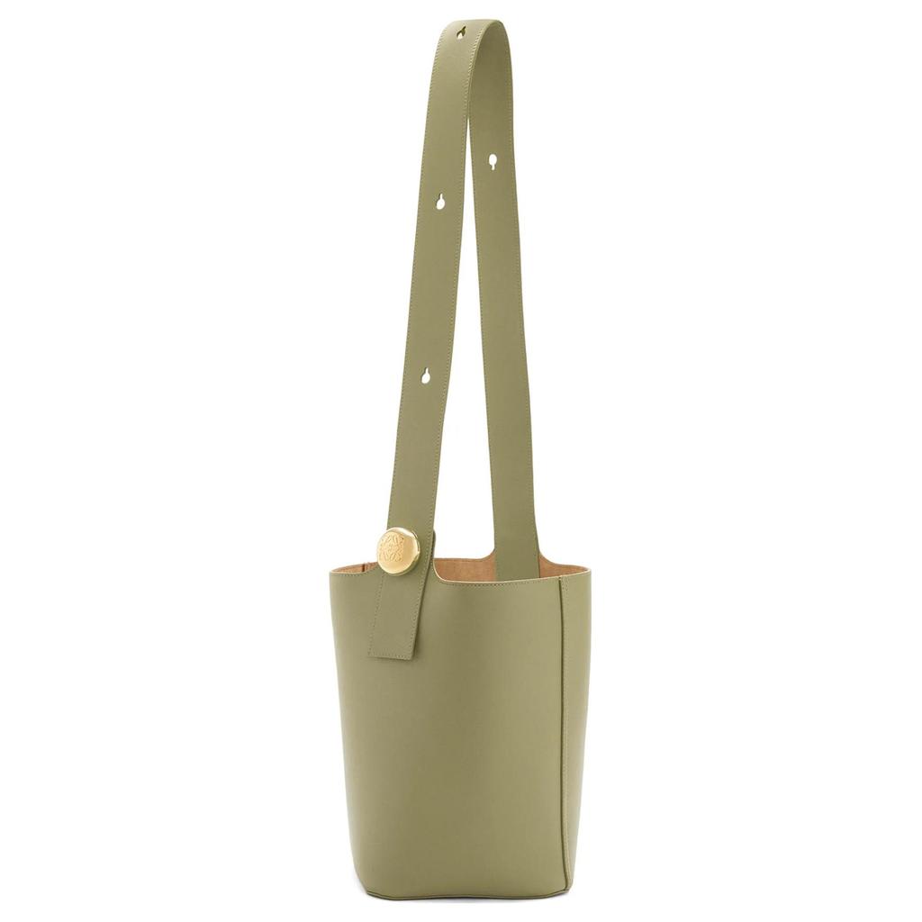 Loewe Bucket Series Pebble Adjustable Shoulder Strap Lock Closure Leather Bucket Bag Unisex Handbags Eucalyptus-Green AANBBBWX01-4787