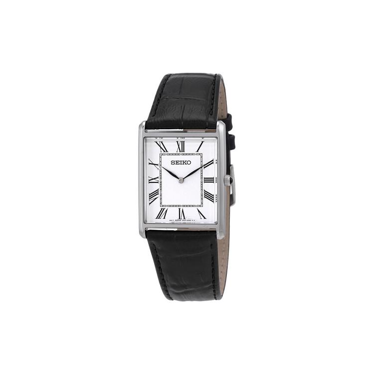 Seiko Часы унисекс с кварцевым механизмом и кожаным ремешком, белый циферблат SWR049