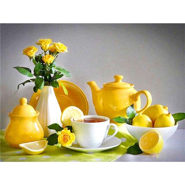 5d Painting Diamond Diy Lemon Fruit Cross Stitch Home Decoration Full Round Rhinestone Inlaid Mosaic Wall Art Picture