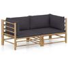 VidaXL Garden Lounge Set 2 Pcs with Dark Grey Cushions Bamboo