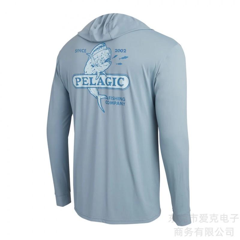 Mens Hooded Quick-Dry Fishing Shirt Outdoor Breathable Sun Protection Top Pelagic Angling Wear