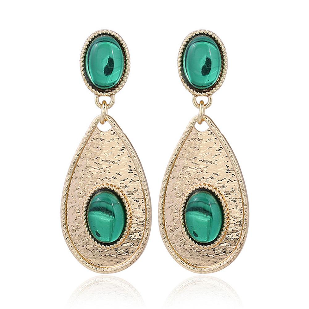 Women s Fashion Accessory Vintage Design Round Shape Drop Earrings Jewelry (Green)