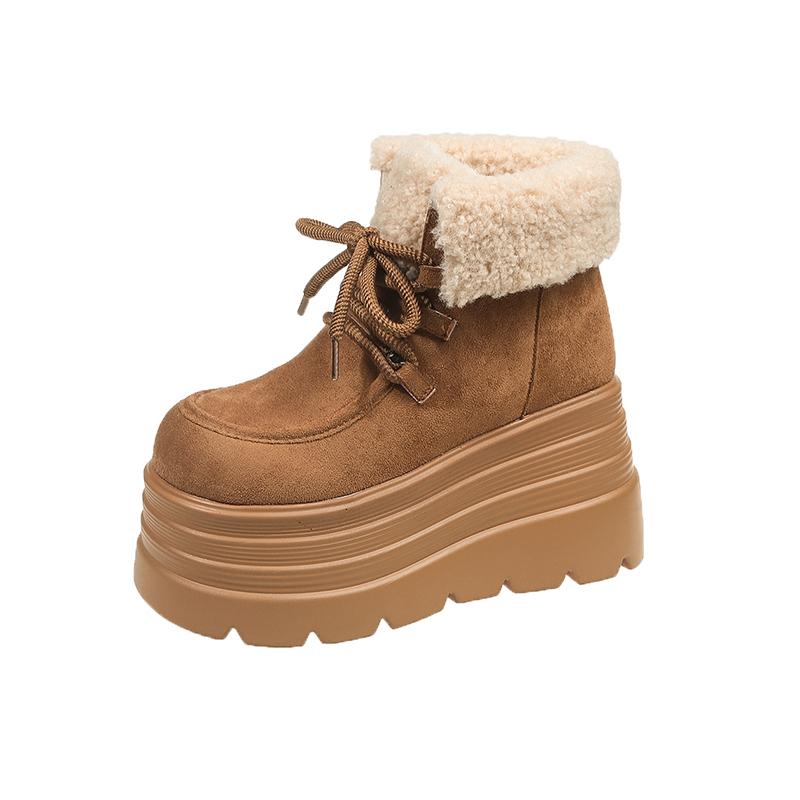 Модные Новые Зимние Массивные Повседневные Снежные Ботинки Женские 10 СМ Высокая Платформа Клиновидный Каблук Теплые Меховые Кроссовки Модные Женские Кожаные Ботинки с Пряжкой