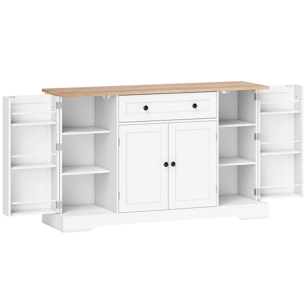 Buffet Cuisine Storage Cabinet With Drawer 4 Doors Adjustable Shelves And 6 Door Racks 138x40x83.5cm White