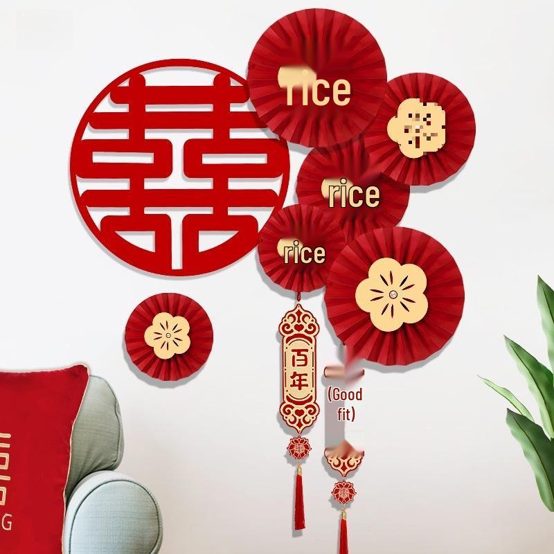 Double Happiness Wedding Wall Sticker Set for Staircase & Living Room Decoration