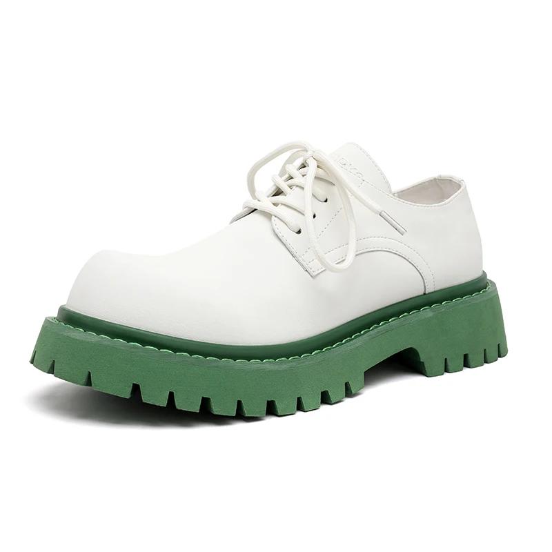 Модные брендовые мужские туфли-оксфорды на шнуровке, толстая подошва, деловые свадебные туфли с круглым носком, зеленая подошва, платформа, британская повседневная обувь для отдыха на открытом воздухе