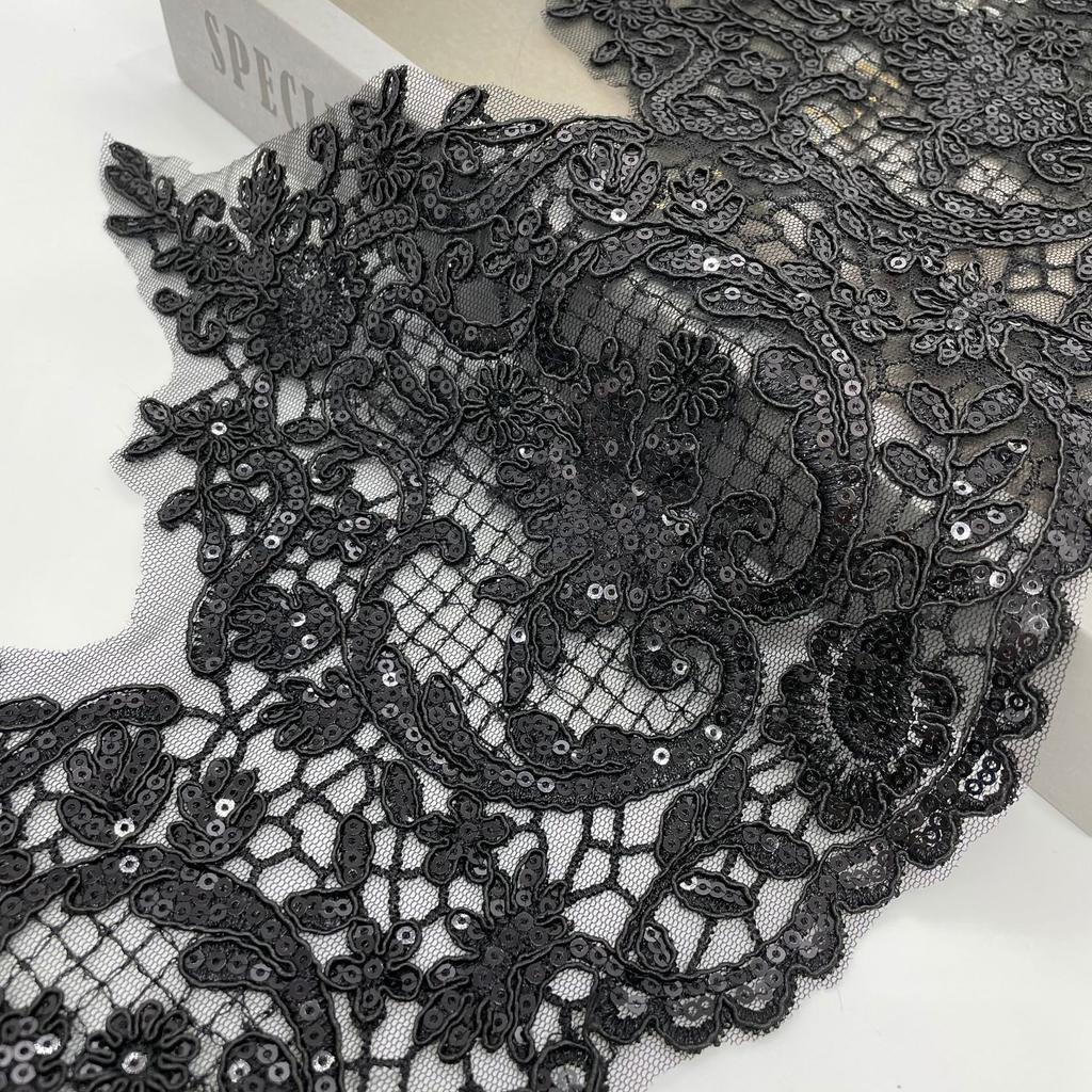 50Yard Black Car Bone Lace Lace With Beads, Round Mesh Beads, Exquisite Flower Clothing Accessories