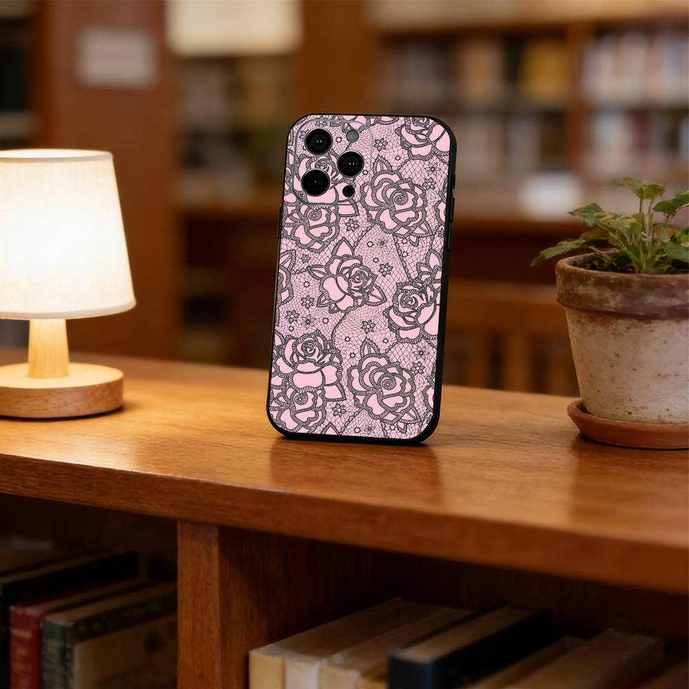 Винтажный кружевной чехол для телефона для iPhone 17, 16, 15, 14, 13, 12, 11 Plus, Pro Max, Другие Мягкий черный чехол