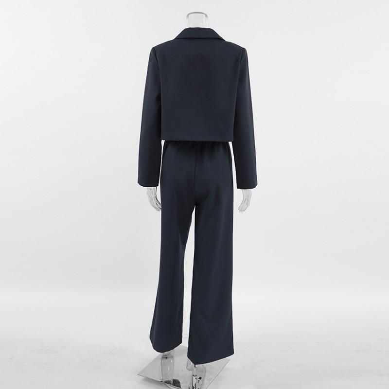 Womens Grey Suit Set 2-Piece Blazer Pants Office Commute