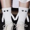 Alobee Harajuku Пара хлопковых носков 2 пары носков «рука об руку» с магнитной присоской, черно-белые длинные носки унисекс с держанием за руки