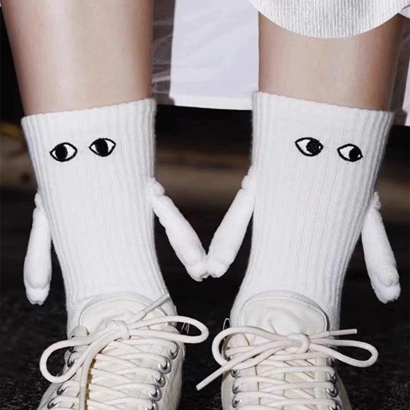 Alobee Harajuku Пара хлопковых носков 2 пары носков «рука об руку» с магнитной присоской, черно-белые длинные носки унисекс с держанием за руки