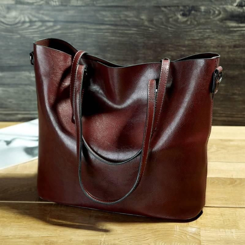 Retro Women Fashion Solid Colours Leather Tote Bag Large Capacity Waterproof
