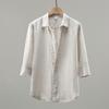 Men's 926 Pure Linen White Shirt, Three-Quarter Sleeves, Loose Fit, Breathable Mid-Sleeve Top