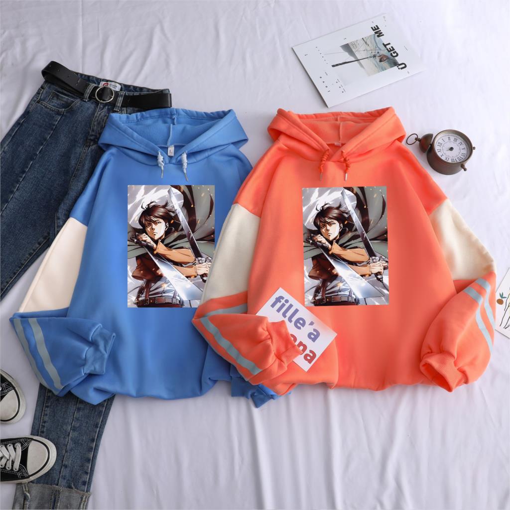 Harajuku Anime Attack On Titan Hoodies Cartoon Character Eren Printed Color Matching Sweatshirts Women Fashion Oversized Hoodies