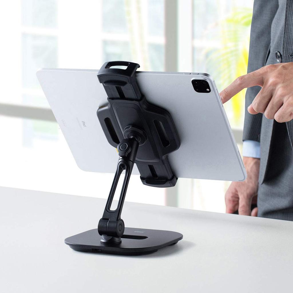 Sanwa Direct iPad Tablet Arm Stand, Compatible with 6-13 Inch Tablets, Adjustable Angle and Rotation, Black, 100-LATAB013BK