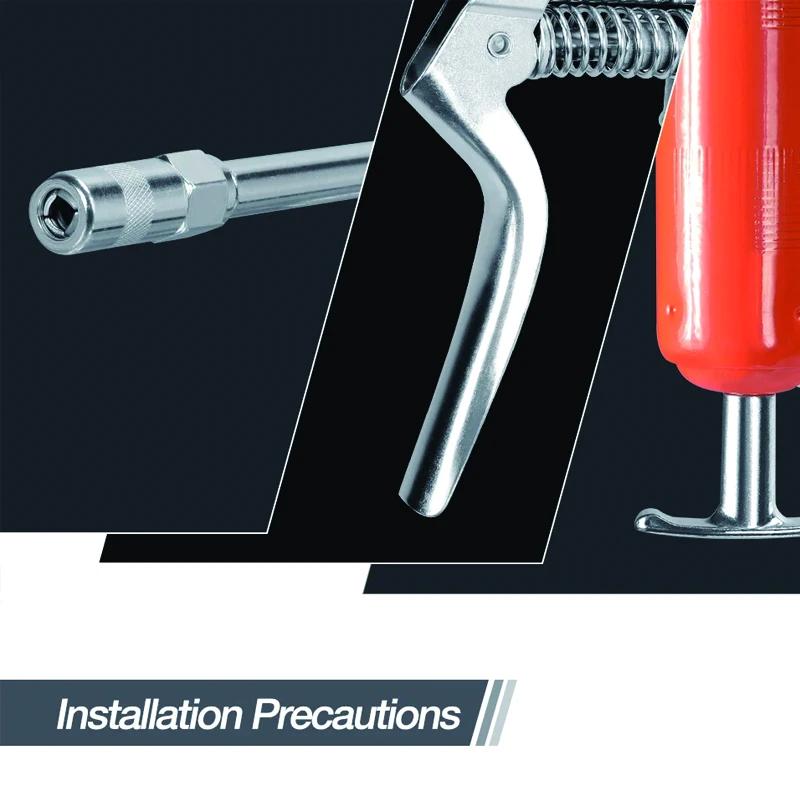 Grease Gun 3000 PSI Pistol Grip 3 Oz Load 18Inch Spring Flex Hose 2Grease Couplers 2Extension Rigid Pipes and 1Sharp Type Nozzle