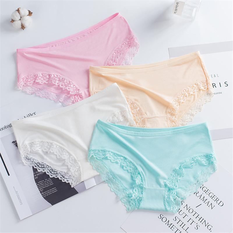 4PC Lace Girl Shorts Briefs Modal Underpants Milk Silk Panties Girls Teenagers