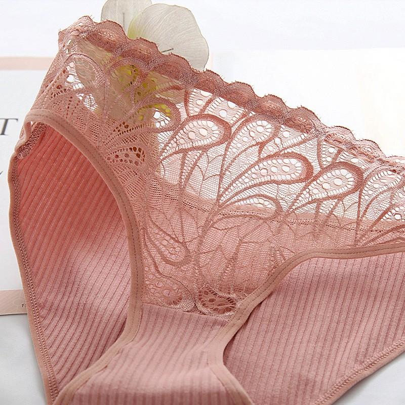 1Pc Red Breathable Triangle Pants Cotton Cotton Crotch Lace Embroidered Pink Low Waist Ladies Underwear Lace White