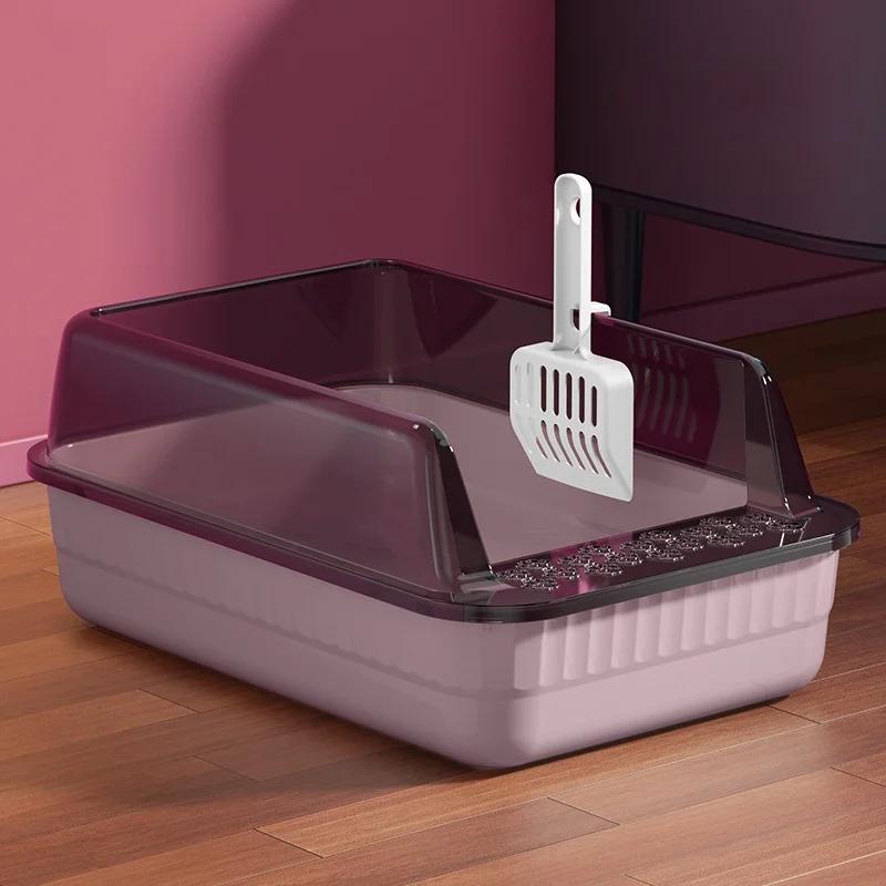 Semi-enclosed Cat Litter Box Large Capacity Cat Bedpans Anti-Spill & Sand-Leakage Pet Toilet Plastic Cat Sandbox Sanitary Tray