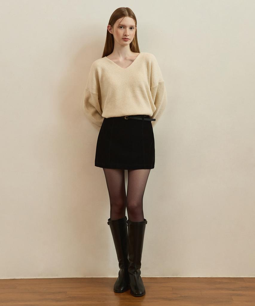 Adowl Suede A Line Mini Skirt - Black