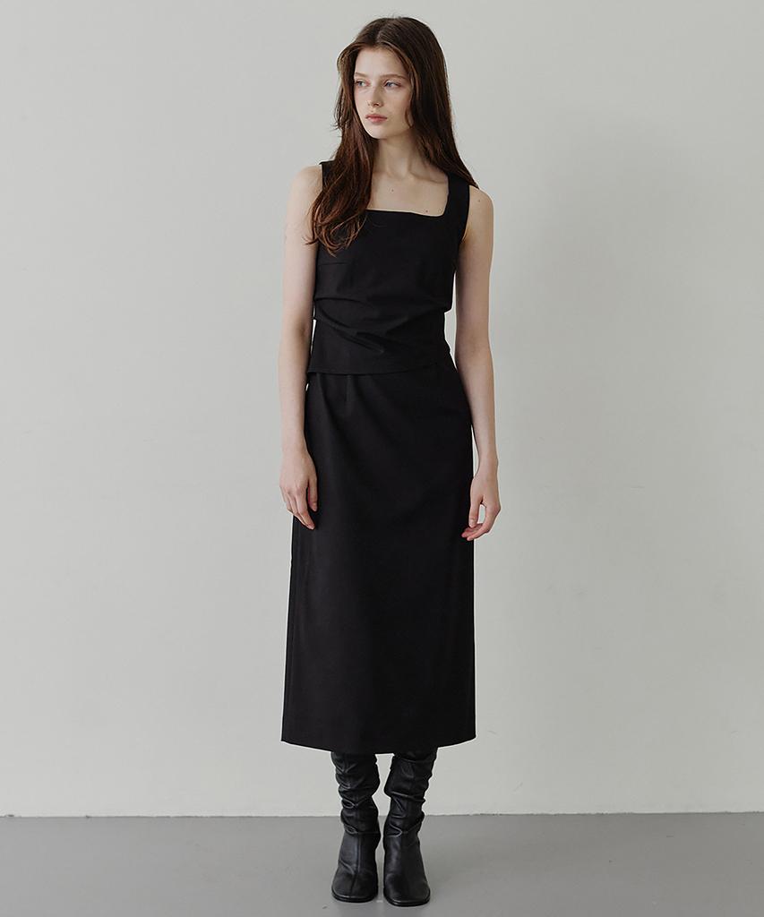 MAKE A TOAST Contour Square Long Dress (Black) Mbffop002Bk