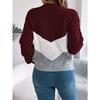 Women's Autumn/Winter Sweatshirt-Style Casual Colour-Block Cable-Knit Bell-Sleeve Pullover Loose-Fit Knitted Top for Ladies